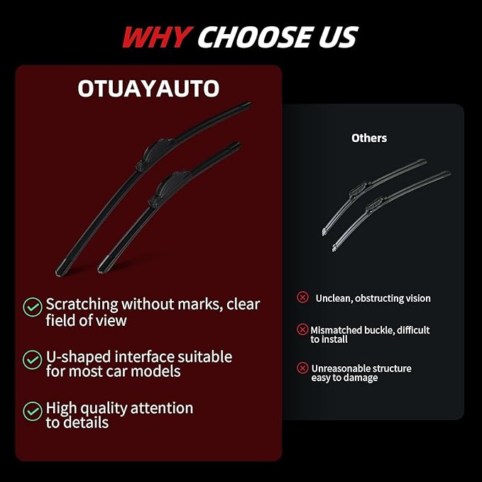 OTUAYAUTO Windshield Wiper Blades - Replacement for Mazda CX-30 2020-2024, Front and Rear Wipers Set, U/J Hook - 26"+16"+14" (Pack of 3)