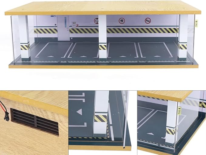 1/24 Parking Garage Model Car Garage Display Case with Clear Acrylic Cover and LED Lighting Toy Car Storage Tabletop Showcase for Boy Kids Home Toy Stores