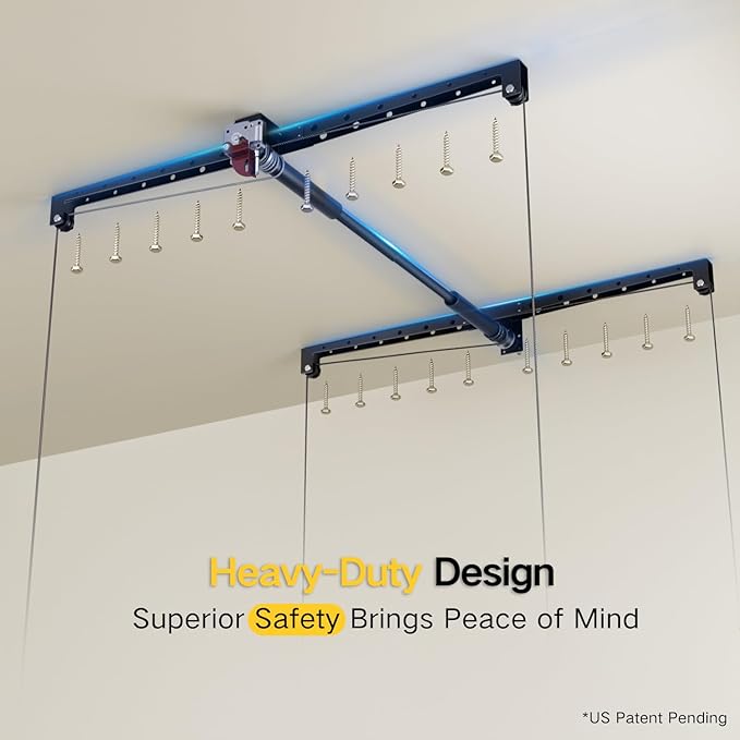 Overhead Garage Storage Rack, 4x4 Ft Adjustable Garage Ceiling Storage Lift, Heavy-Duty Ceiling Mounted Storage Lift System for Garage Organization, 250lbs Weight Capacity