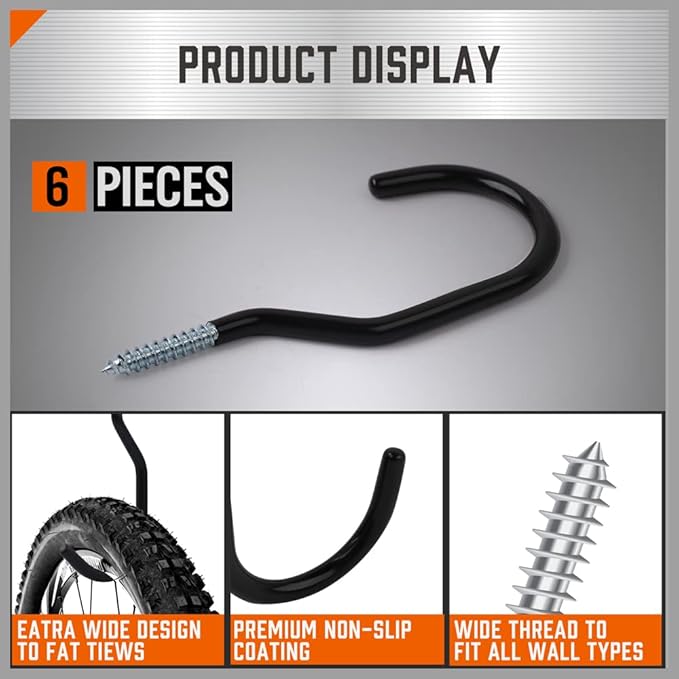 HORUSDY 6 Pack Heavy Duty 6 inches, Capacity 100 LBS, Wall and Bike Hooks for Garage Ceiling