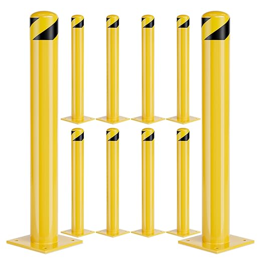 Safety Bollard Post, 36 Inch Height Steel Bollards, 4.5 Inch Diameter Parking Bollard, Yellow Powder Coated Safety Parking Barrier Post, for Traffic Sensitive Areas,10P