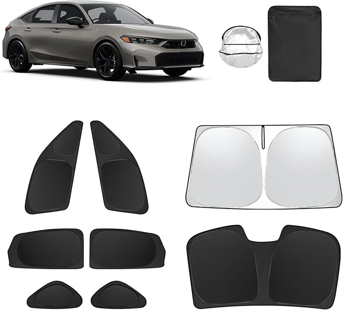 8pcs Car Window Shades for 11th Gen Honda Civic (NOT Hatchback) 2022-2025 Accessories,Windshield Side Rear Full Sunshade,Sun Visor UV Blocking, Privacy Protection and Blackout for Camping Outdoor