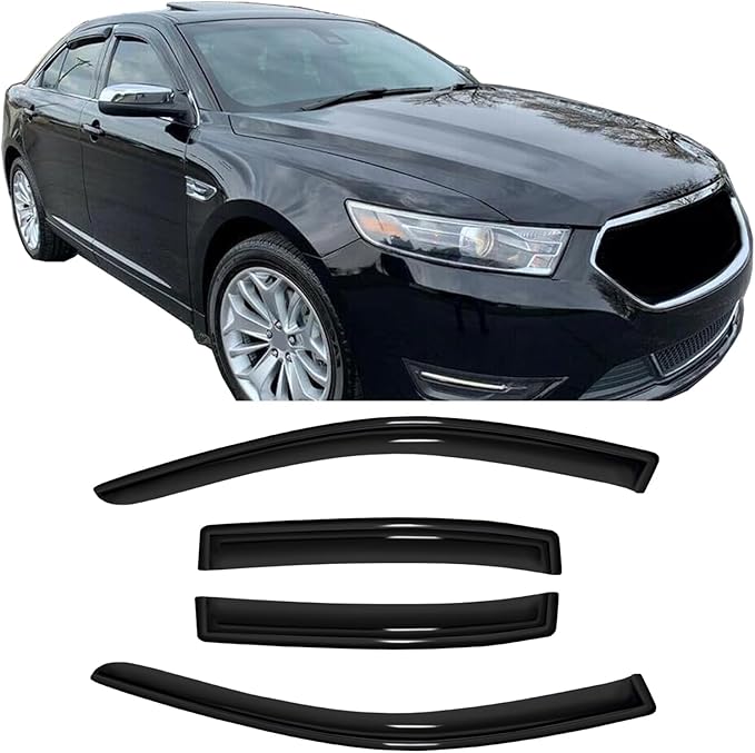 4pc Sun Rain Guards Window Visor Wind Deflector Compatible with 2010-2018 Ford Taurus Smoke 94194