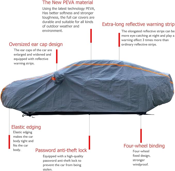 KEYOOG Universal Waterproof Heavy Weight Full Car Covers, Fit Pickup, All Weather, Outdoor Full Cover Weatherproof UV Sun Protection Snow Dust Storm Resistant with PEVA Cotton, Fit Length 198"-220"