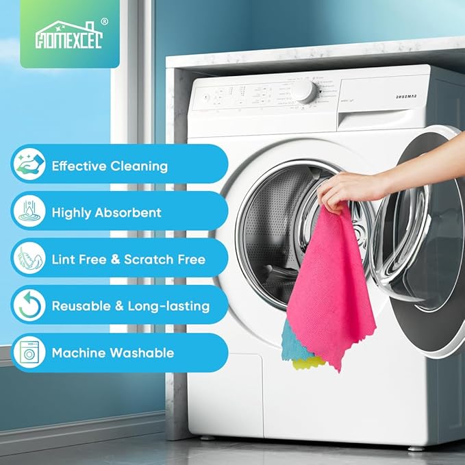 HOMEXCEL Microfiber Cleaning Cloths, 24 Pack Cleaning Rags for Kitchen, Lint Free, Scratch-Free, Highly Absorbent, and Reusable Cleaning Towels for House, Window and Glass, Cars, 11X9 inch