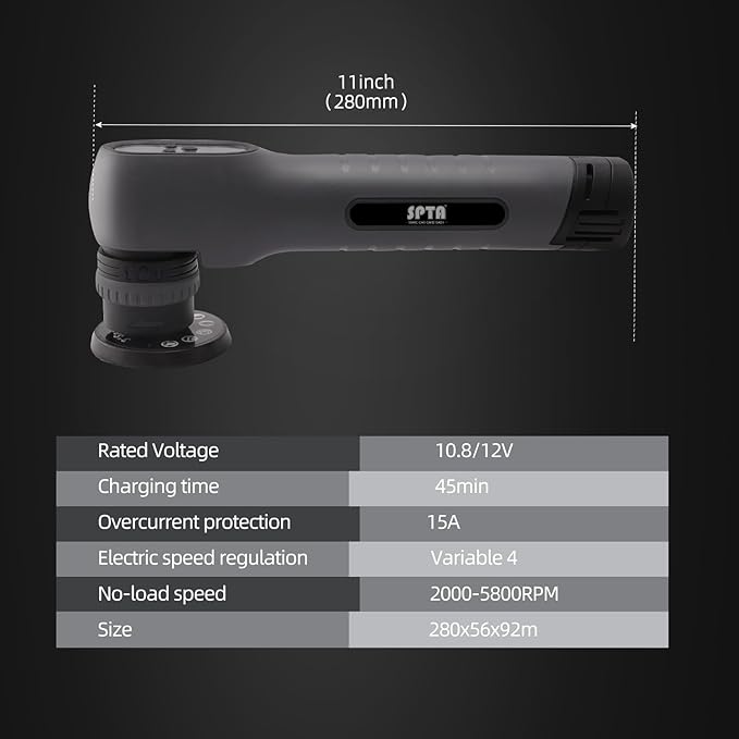 Cordless Mini Polisher, SPTA 12V Cordless Polisher for Detailed Polishing, Cordless Car Buffer Polisher, RO&DA Buffer Polisher with Mini Polishing Pads and Wool Pads for Polishing, Sanding, Cleaning