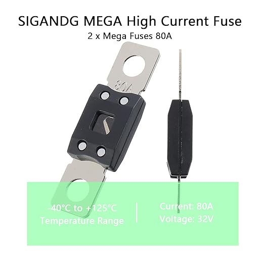 80A MEGA High Current Fuse - 80 Amp Bolt-on Fuse for Cars, Trucks, Construction Vehicles, Buses, Caravans (2 Pcs)