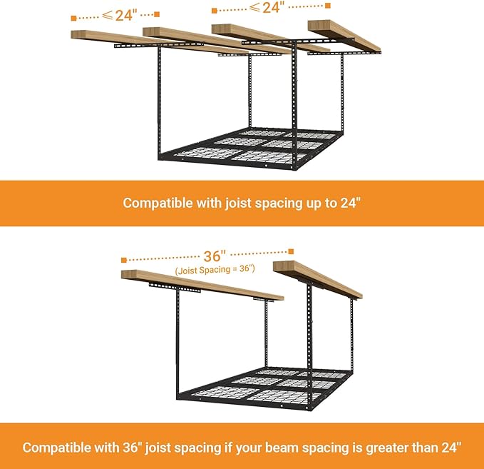 3x6ft Overhead Garage Storage Rack, Heavy Duty Metal Ceiling Shelf, 22'' to 40" Adjustable Dropdown, 450lbs Loading Weight Capacity, Black