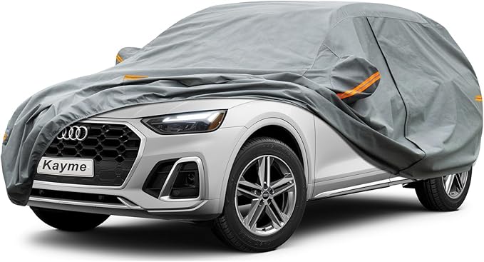 Kayme Heavy Duty SUV Car Cover Waterproof All Weather, Full Exterior Covers Sun Rain UV Protection. Universal Fit Audi Q5, BMW X3, Mazda CX-5, Hyundai Sante Fe, Tesla Model Y, Toyota RAV4, Honda CRV.