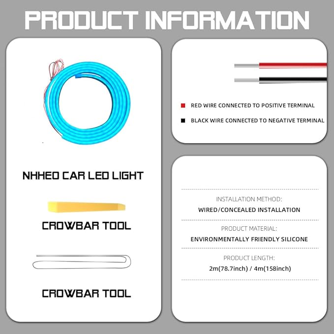 Car LED Strip Light For Trunk, 79Inch IP67 Silicone Waterproof Neon Light Strip Embedded, Flexible Cutting Universal Auto Interior Lights(Ice Blue)