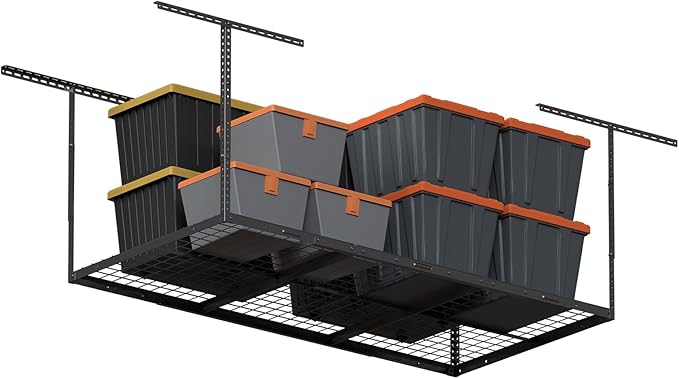 3x6ft Overhead Garage Storage Rack, Heavy Duty Metal Ceiling Shelf, 22'' to 40" Adjustable Dropdown, 450lbs Loading Weight Capacity, Black