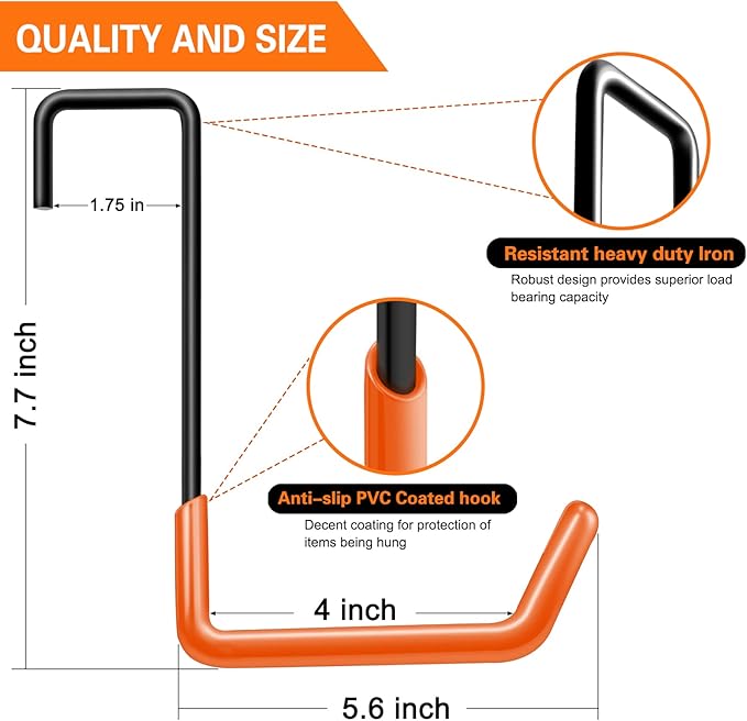 Rafter Hanger Large S Garage Hooks Bike Storage System Holder Organizer, with Non Slip Coating, for Organizing Hanging Basket, Ladders,Bicycle Wheel,Ropes and Bulk Items (12Pack, Orange)