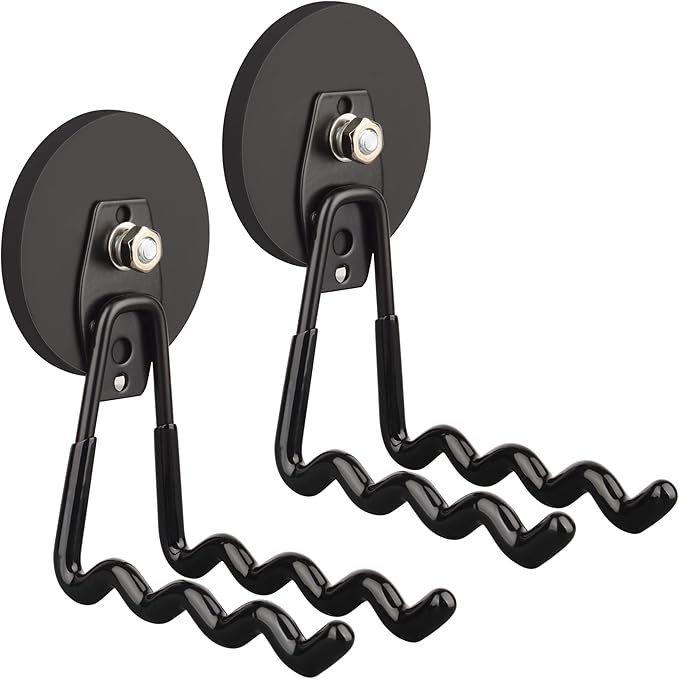 ULIBERMAGNET Magnetic Hooks - Heavy Duty Power Tool Organizer with Large Magnets, 2 Pack for Drill & Garden Tool (Black)