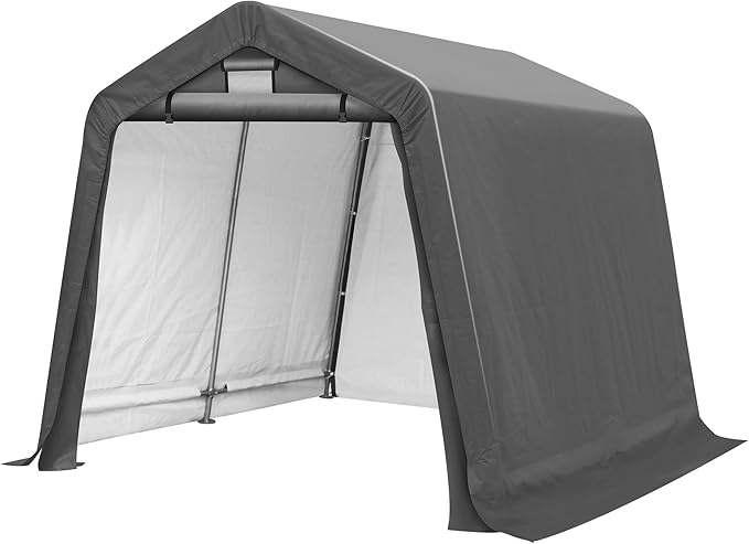 8' x 8' Outdoor Storage Shelter Shed- Heavy Duty Storage Tent with Roll-up Ventilated Windows, Portable Garage Zipper Storage shed for Bike, ATV, Motorcycle Shelter, Gray