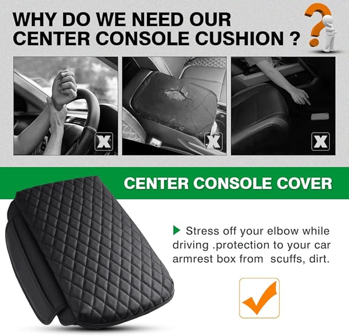 Shademax Custom for Center Console Cover Jeep Grand Cherokee WL 2022-2024 2025 2026 Accessories Armrest Cover Center Console Pad PU Leather Armrest Seat Box Cover Protector with Pockets Storage Bag