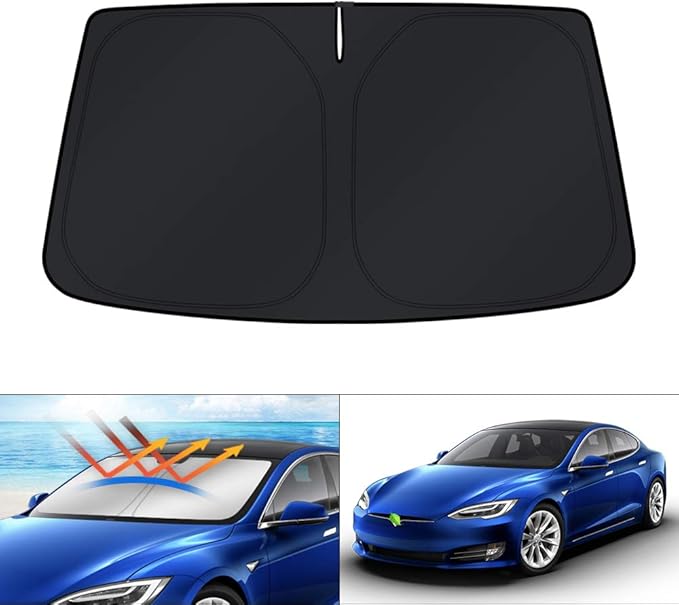 KUST Windshield Sun Shade for 2012-2024 2025 Tesla Model S Accessories (Fit Long Range/LR Model) Sunshade Window Shade Foldable Blocks UV Rays Keep Your Car Cooler
