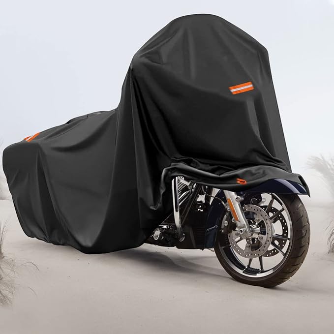 420D Motorcycle Cover for Harley Davidson Touring Models Road King, Road Glide, Street Glide, Electra Glide, Heritage Classic, Low Rider Outdoor Bike Cover Waterproof Fits up to 118” Motorcycle
