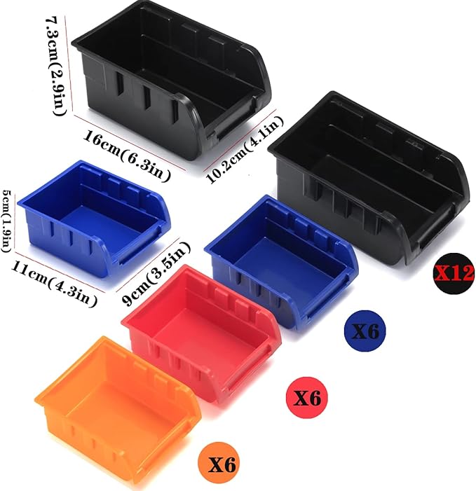 Wall Mounted Storage Bins Parts Rack 4 Colors Bin Organizer Garage Plastic Shop Tool, Garage Organizers and Storage (Style-Classic) 50.4"*32.4"