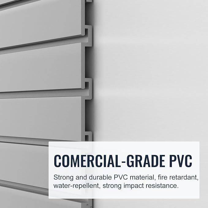 Slatwall Panel Garage Organizer PVC Slatwall Heavy Duty Wall Mounted Rack, Interlocking Slat Wall Panels for Tool Organization Peg Board(Grey 4 x 4 ft)