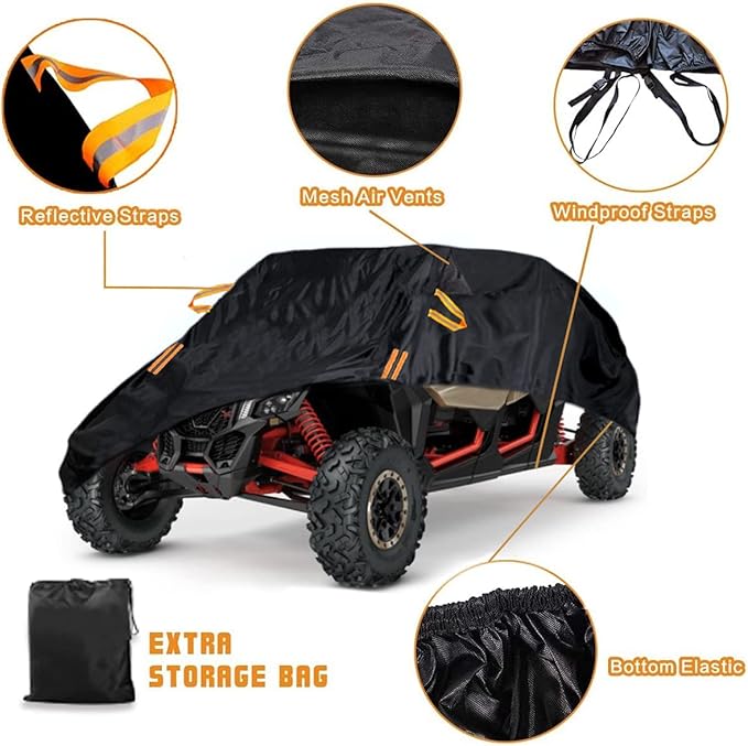 Waterproof UTV Cover, Heavy Duty Black Oxford Cloth All-Weather Protection UTV Cover for Polaris RZR PRO XP 4 Can-Am Maverick X3 Max Arctic Cat Textron, 4-6 Seater