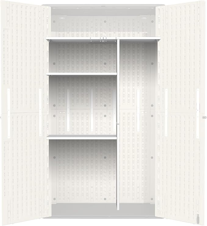 Vertical Storage Shed Shelf, Weatherproof Metal Shelf for 60 cuft Tool Cabinetwith Screw and Nuts Easy Assembly, Ideal for Outdoor Use, 45.6''L×13.2''W×69.9''H, White