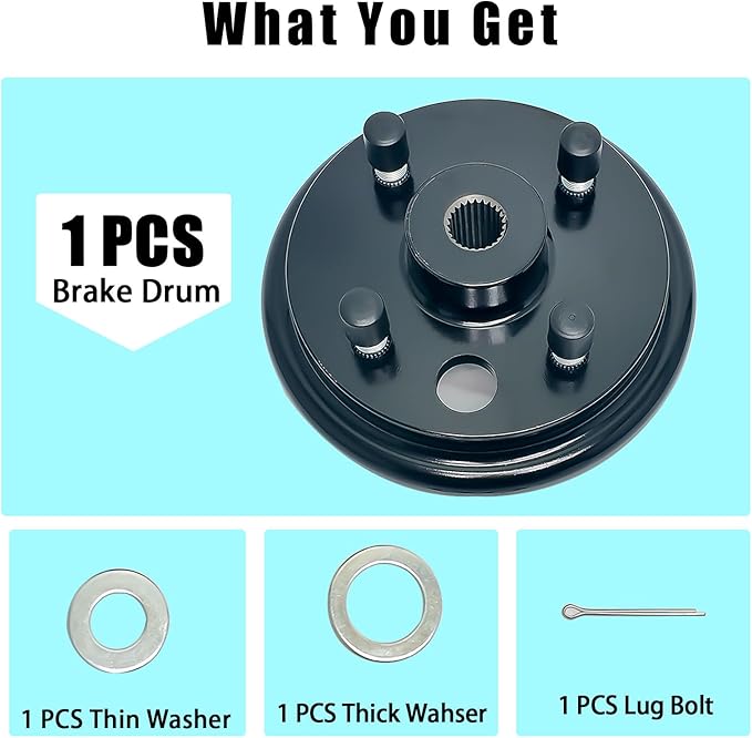 Golf Cart Brake Drum Assembly Kit for EZGO TXT, Rear Brake Drum Hub with 24 Splines Compatible with 1982-up Electric and 1982-1993 2-Cycle Gas Vehicles Replaces 19186G1P - 1 Pack