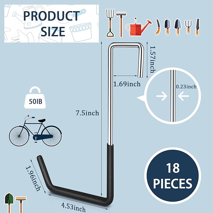 18 Pack Heavy Duty Rafter Hooks for Hanging Vinyl Coated Large S Hooks for Hanging Ladder Bike Hangers Garage Storage Organizer Black