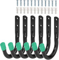 Steel Garage Storage Hooks - 6 Pack, Organizer for Hanging Power and Garden Tools, Ladders, Hose, Bikes, Ropes, Bulk Items, and More(Green)