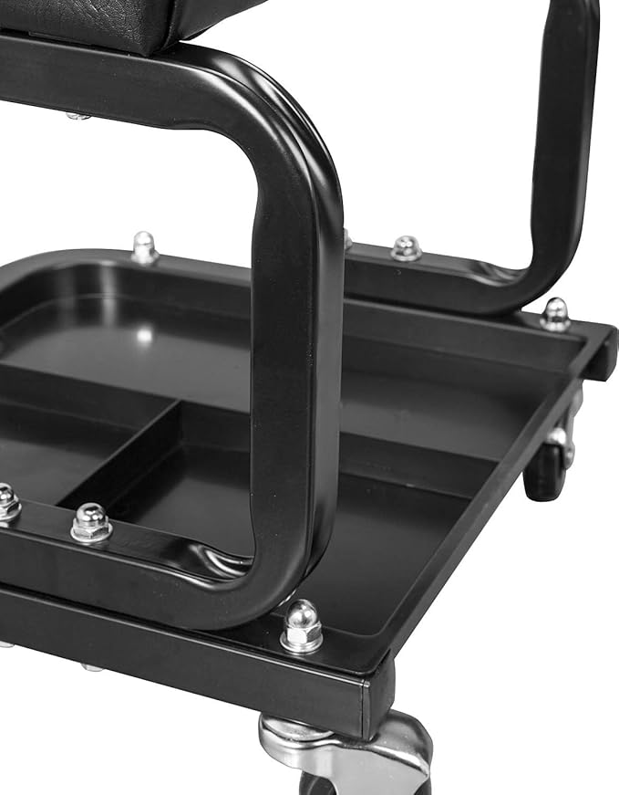 Torin ATR6300B-1 Rolling Creeper Garage/Shop Seat: Padded Mechanic Stool with Tool Tray Storage, Black