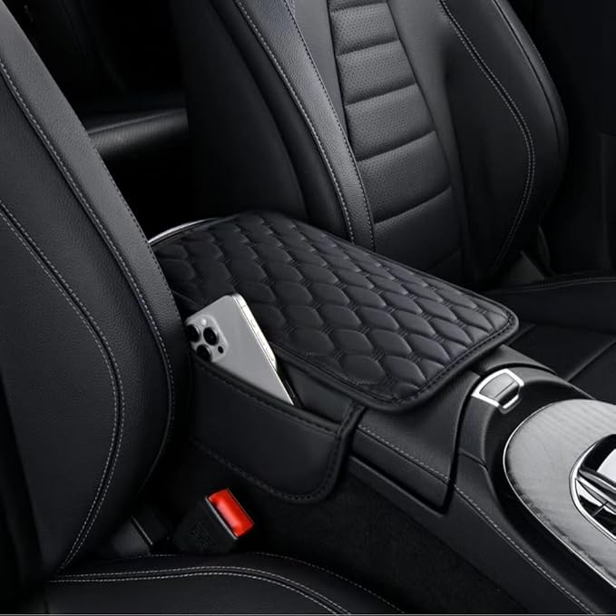 Car Armrest Cover Leather Car Console Covers Box Pad with Pocket and Tissue Box Arm Rest Cover for Car for SUV Truck Sedan Vehicle (Thin-bark)