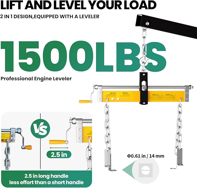 Engine Lift with Load Leveler,2T Heavy Duty Alloy Steel Folding Cherry Picker Engine Lift,Cherry Picker Workshop Crane,8Ton Hydraulic Engine Crane,Engine Lift for Workshop Warehouse Garage (Yellow)