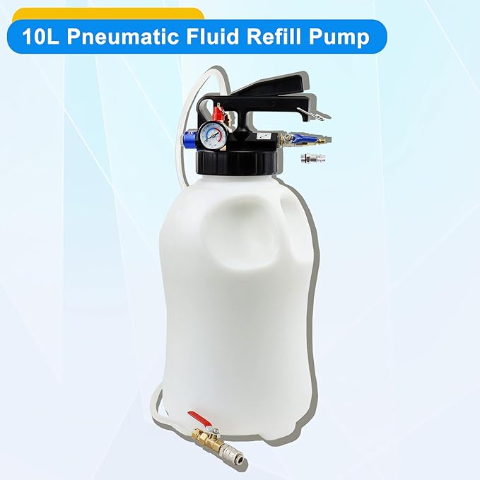 JoyFans 10L Pneumatic Transmission Fluid Pump Extractor and Dispenser, Gearbox Oil Transfer System Refill Fill Evacuator Tool Kit with 15PCS ATF Adapters for Most Garage Shop Vehicles