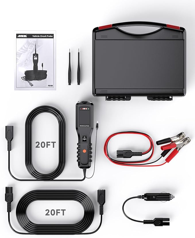 ANCEL PB100 Automotive Power Circuit Probe Tester, 12 24V Electrical Short/Open Breaker Finder, AC DC Diode Resistance Relay Tester, Continuity Test Digital Multimeter/Ohmmeters, 20 + 20FT Cable