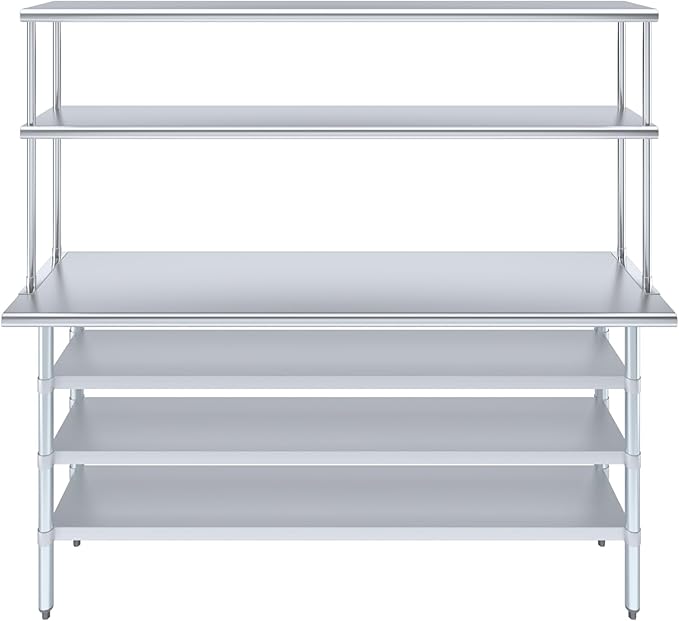 Amgood 18" x 72" Stainless Steel Work Table with 3 Shelves and 12" Wide Double Tier Overshelf | Metal Kitchen Prep Table & Shelving Combo | NSF