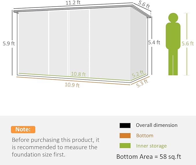 Outsunny 11' x 6' Outdoor Storage Shed, Galvanized Metal Utility Garden Tool House, 2 Vents and Lockable Door for Backyard, Bike, Patio, Garage, Lawn, Dark Gray