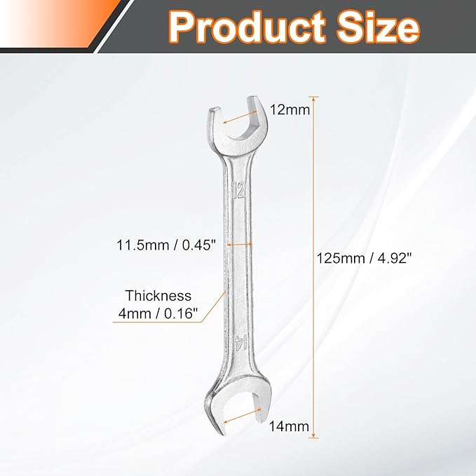 HARFINGTON 2pcs Double Open End Wrench 12mm x 14mm Metric 15 Degree Offset Angle Small Flat Head Wrench Galvanizing Open Ended Spanner for Automotive Repair Furniture Assembly