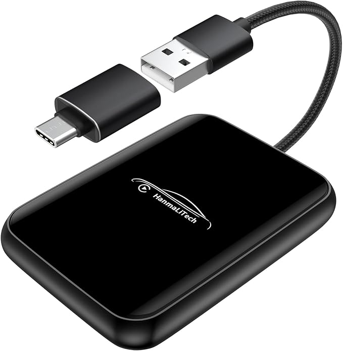 Wireless CarPlay Adapter for Apple iPhone | Mini USB Design for Convert Wired to Wireless Car Play Adapter - No Latency from iOS 10+ to Screen w/USB C (Black)