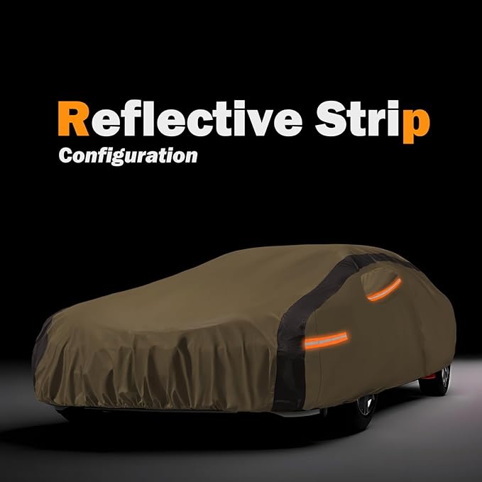 Mustang Car Cover Waterproof All Weather Compatible with Mustang 2007-2024 GT Cobra Shelby Bullitt, Outdoor Anti-UV Sun Rain Protection Full Exterior Cover (Camel with Brown)
