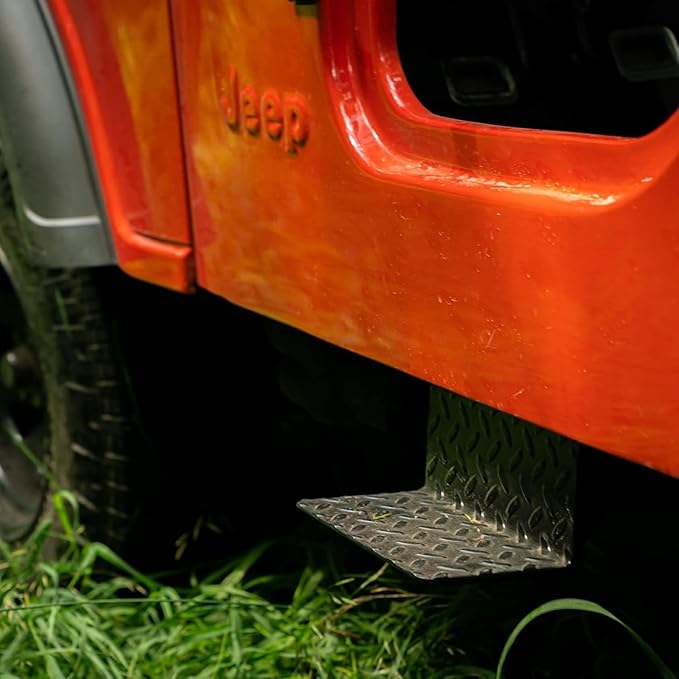 CJ5 Side Steps Compatible with Jeep © CJ Vehicles (Pair) - Solid Steel Construction - Metal Diamond Treadplate Traction Design - Universal Fitment on Classic CJ-5 (CJ7) (CJ5-BLACK)
