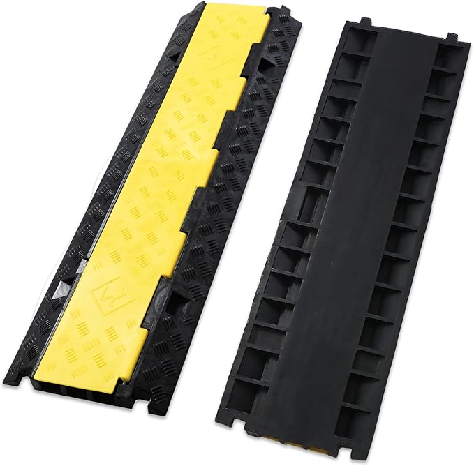 CXRCY Cable Ramp 2 Pack of 3 Channel PVC Rubber Cable Protector, 44000lbs Capacity Heavy Duty Speed Bumps Hose Cord Protector Ramps for Wire Hose Pipe Hider Driveway Outdoor