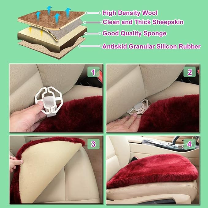 Fluffy Genuine Australia Sheepskin Car Seat Cover for Auto Interior Accessories with Soft Fuzzy Wool Eco-Friendly Natural Fur Non-Slip (Light Yellow, Front)