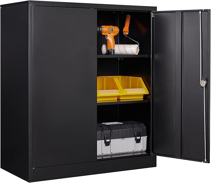 Metal Storage Cabinet, Lockable Storage Cabinet with 2 Doors and Shelves, Metal Cabinet with Lock, Small Lockable Metal Cabinet for Home Office(Black)