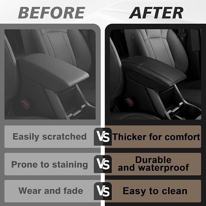 Muslogy Center Console Armrest Cover Compatible with Honda 2012-2015 Civic Accessories Comfort Armrest Pad Arm Rest Cushion Vegan Leather Protector Black Regular Thick