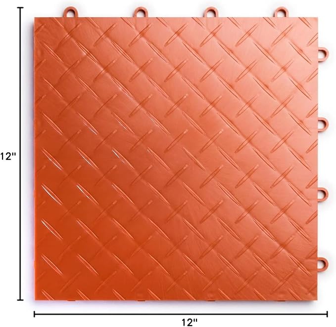 Big Floors RaceDeck Diamond Plate Design, Durable Interlocking Modular Garage Flooring Tile (Orange, 12 Pack of 12 x 12" Tiles)