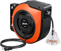 DEWENWILS Retractable Extension Cord Reel, 75 FT Heavy Duty Power Cord, 14/3C SJTOW, Lighted Triple Tap Outlets, 10A Circuit Breaker, Wall/Ceiling Mounted for Garage, Workshop, UL Listed
