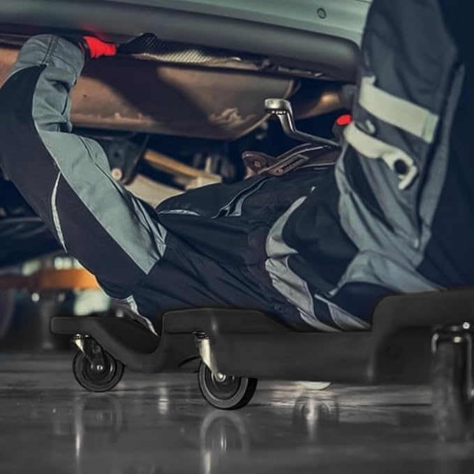 Magshion Rolling Garage with Padded Headrest, Shop Creeper 40" Mechanic Cart with Double Tool Tray and 6 Casters, 330 lbs Capacity Lightweight Automotive Creeper, (Black)