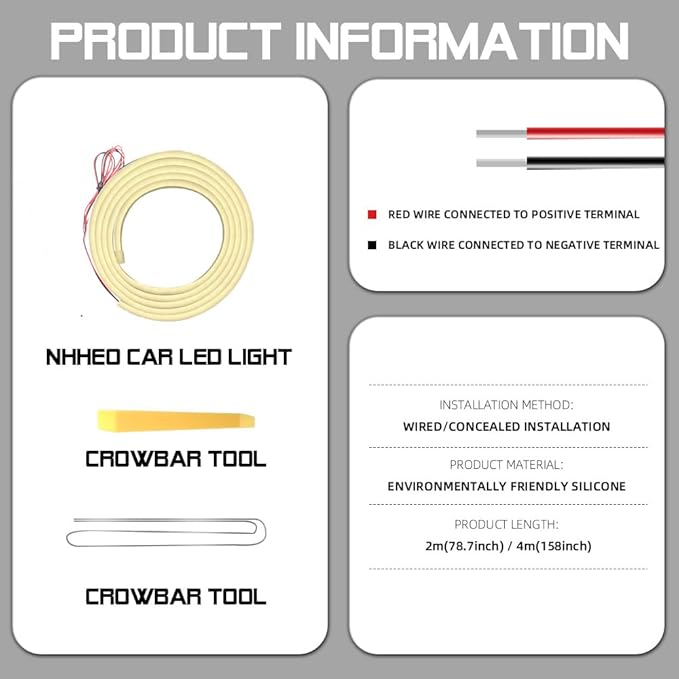Car LED Strip Light For Trunk, 79Inch IP67 Silicone Waterproof Neon Light Strip Embedded, Flexible Cutting Universal Auto Interior Lights(Warm White)