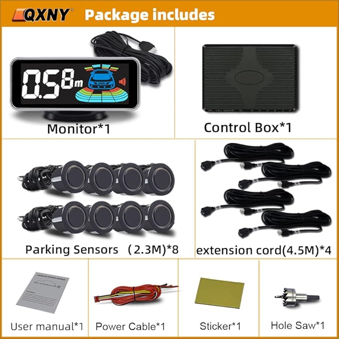 Car Parking Sensors Kit Reverse Radar parktronic System Auto Electronics Vehicle Backup Assistant Reverse 8 Sensor (Matte Black)