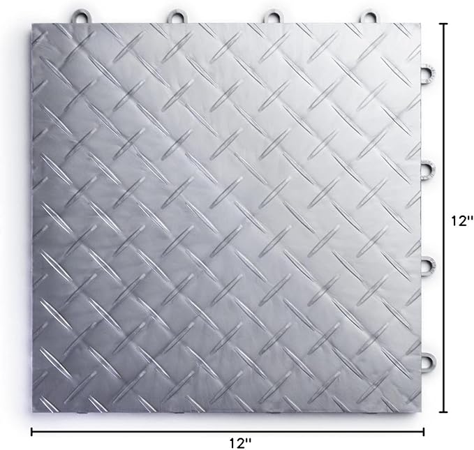 Big Floors RaceDeck Diamond Plate Design, Durable Interlocking Modular Garage Flooring Tile (Alloy, 12 Pack of 12 x 12" Tiles)