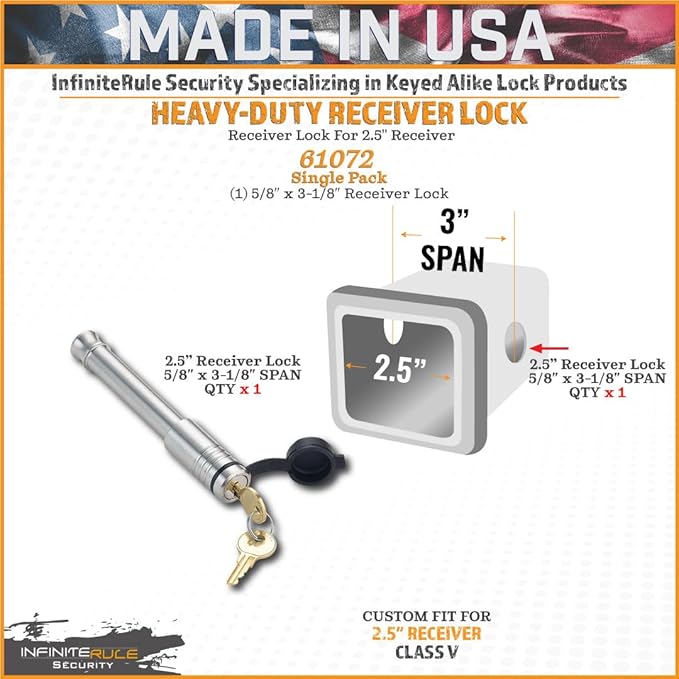 2" & 2.5" Receiver Lock, Heavy Duty Hitch Lock Pin, American Made In USA, Best Truck Accessories - Locking Hitch Pin, 5/8 Hitch Pin Lock, Anti-Theft Hitch Pin, Towing Accessories